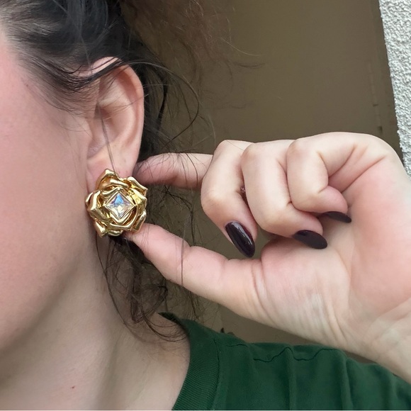 Gold Rose Crystal Earrings | - Picture 4 of 4